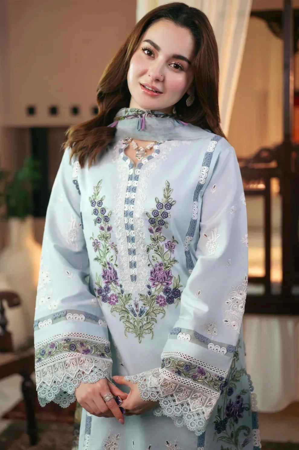 Qalamkar Chikankari Embroidered Lawn 3 Piece Suit QL-1028 – Luxury Summer Collection